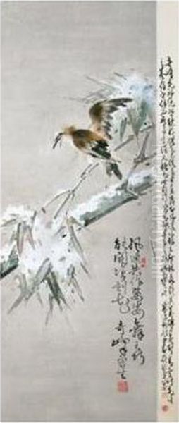 Bird On Snowy Branch - view 1