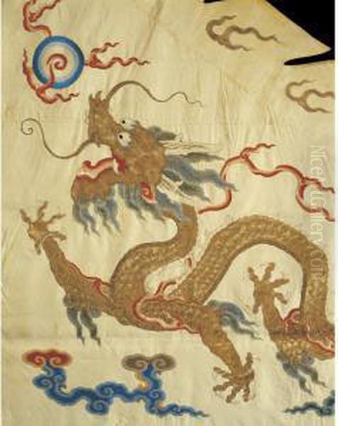 An Embroidered Yellow 'dragon' Banner - view 1