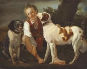 A Boy With Two Dogs, In A Landscape by Martin Ferdinand Quadal