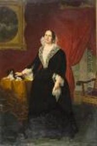 Ritratto Di Nobildonna In Interno Con Cane by Giovanni Battista Quadrone