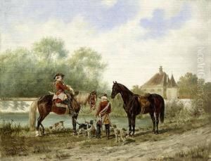 Zwei Rastende Reiter Bei Einer Parforcejagd by Franz Quaglio
