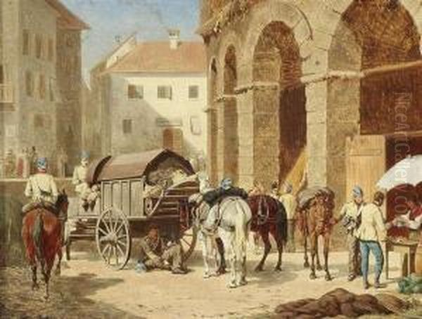 Resting Soldiersin Front Of The Arena At Verona In Italy - view 1