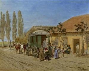 Kutschen-halt. 1900. by Franz Quaglio