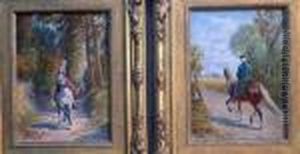 Lady And Gallant Riding Horses by Franz Quaglio