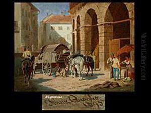 Soldaten Bei Der Rast Vor Der Arena In Verona by Franz Quaglio