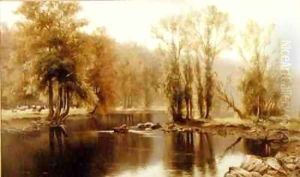 Extensive River Landscape with Cattle by Edward J. Duval