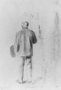 An Artist Painting At His Easel by Franz Quaglio