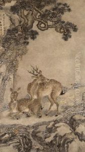 Deer And Pine by Shen Quan