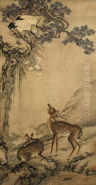 Cranes And Deer - view 1