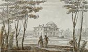 Parklandschaft Bei St. Petersburg Mit Einer Villa Mit Saulenportikus