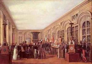 Alexandre Brongniart 1770-1847 Presenting the Artists of the Sevres Workshop to Louis XVIII 1755-1824 by Jean-Charles Develly