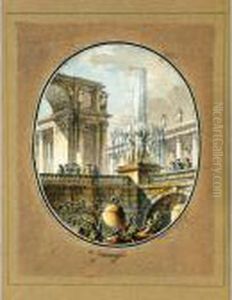 Veduta Di Fantasia Con Fontana, Edifici Classici E Figure