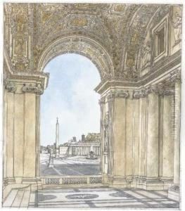 A View Of The Piazza San Pietro, Rome Looking South From Theportico Of The Basilica