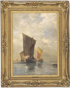 Departing Fishing Boats,coast Of Cornwall by Arthur Quartley