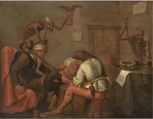 A Vanitas Scene In A Doctor's Surgery by Pieter Jansz. Quast