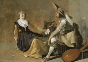 A Soldier And A Laughing Girl In An Interior