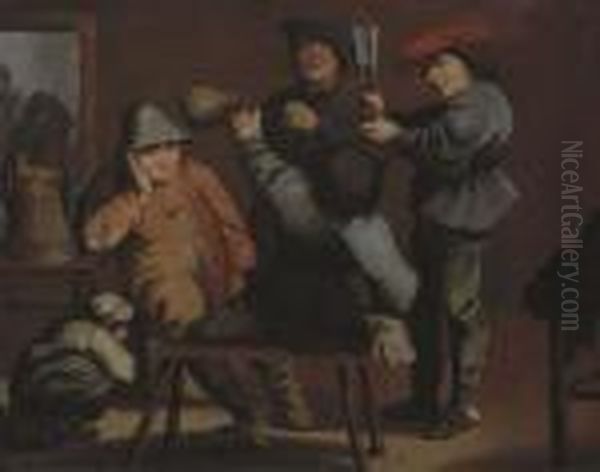 Peasants Drinking And Smoking In An Interior - view 1