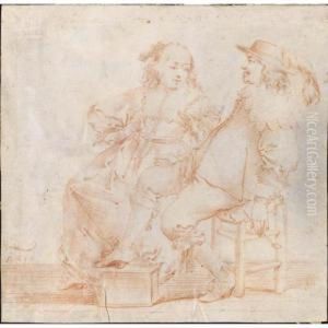 An Elegant Seated Couple by Pieter Jansz. Quast
