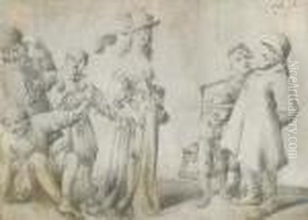 Une Jeune Femme Elegante Entouree De Figures Grimancantes - view 1
