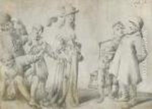 Une Jeune Femme Elegante Entouree De Figures Grimancantes