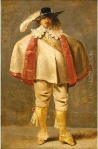 Portrait Of A Cavalier, Full Length, Wearing Cream With Yellow Stockings And Shoes by Pieter Jansz. Quast