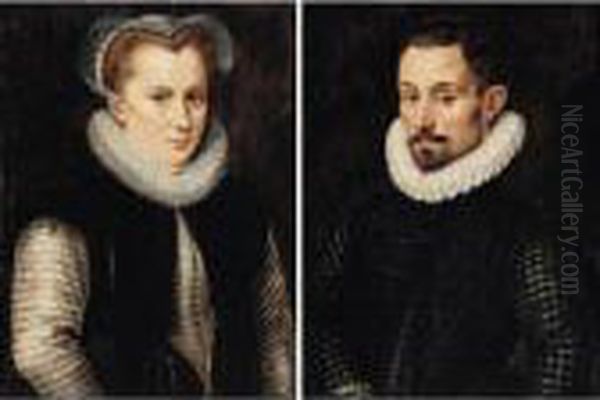 Portraits Of A Gentleman And His Wife, Both Half Length, Wearing Black - view 1