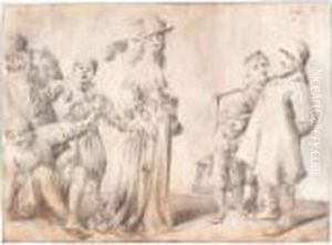 An Elegant Lady Mocked By A Group Of Peasants by Pieter Jansz. Quast