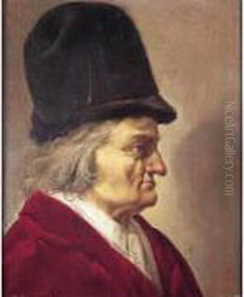 Portrait D'homme En Habit Rouge Et Au Chapeau De Fourrure - view 1