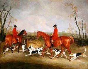 George Mountford Huntsman to the Quorn and W Derry Whipper In at John OGaunts Gorse nr Melton Mowbray by Richard Barrett Davis