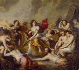 The Flight Of Cloelia With Attendants Over The Tiber.