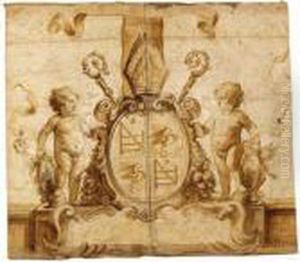A Design With Putti Holding A Cartouche With A Coat-of-arms