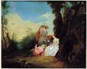 Scene De Musiciens Dans Un Parc by Pierre Antoine Quillard