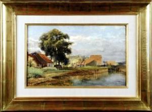 Village Au Bord De L'ecluse by Joseph Quinaux