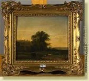 Vachere Et Son Troupeau Au Bord De L'eau by Joseph Quinaux