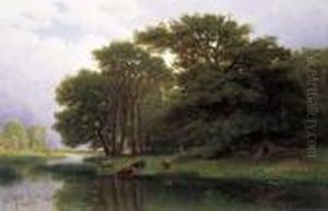 Rivierlandschap Met Koeien (1866) by Joseph Quinaux