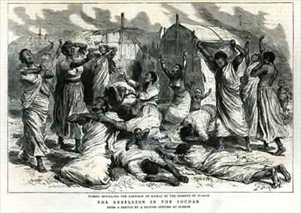 Women bewailing the garrison of Sinkat in the streets of Suakim The Rebellion in the Soudan from The Graphic - view 1