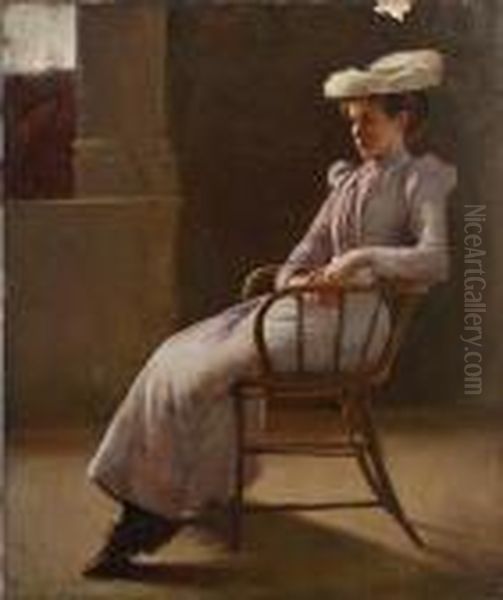 Full Length Seated Study Of A Young Woman Inan Interior - view 1