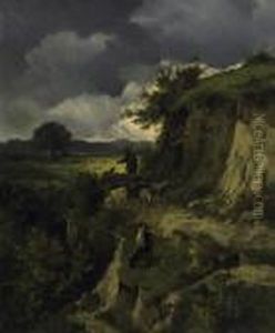 Shepherd With His Herd On The Way. Upcoming Tempest Mood. Signed Bottom Right: Quinton