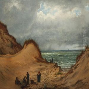 Figures By The Sea On A Stormy Day by Peter Johann Raadsig