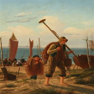 Fishermen On The Beach by Peter Johann Raadsig