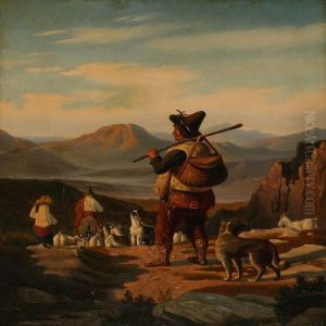 Mountain Landscape With Herdsmen And Goats by Peter Johann Raadsig