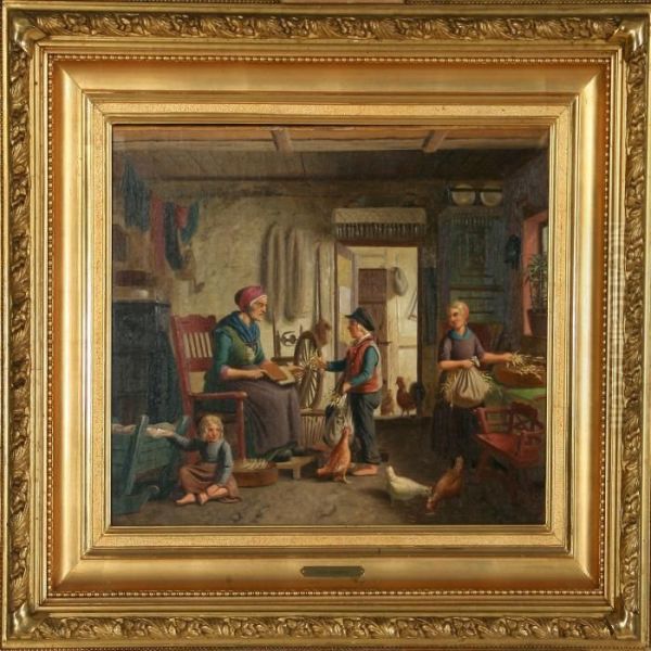 Country Interior Withgrandmother Carding Wool - view 1