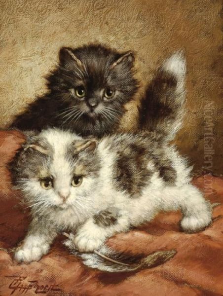 Two Kittens Playing With A Feather - view 1