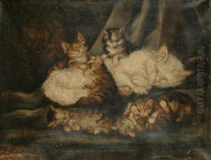 A White Cat With Kittens by Cornelis Raaphorst