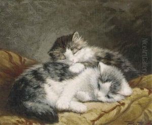 Two Kittens Sleeping On A Pillow by Cornelis Raaphorst