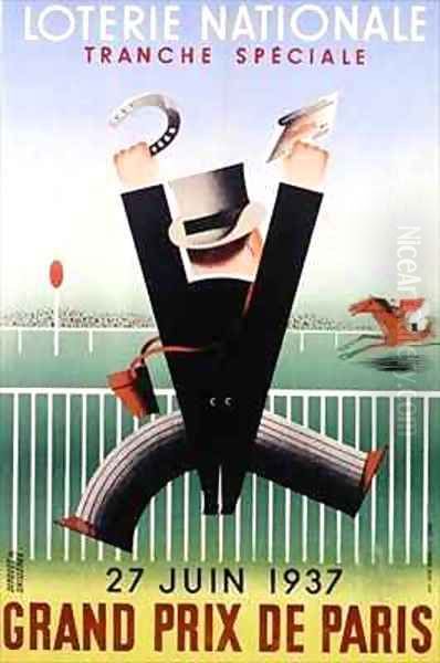 Poster advertising a French National Lottery special issue for the Grand Prix de Paris horse race - view 1