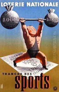 Poster advertising a French National Lottery special issue to help sports by Derouet-Lesacq