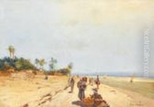 Promeneurs Au Bord Du Nil by Max Friedrich Rabes