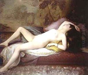 Nude lying on a chaise longue by Gustave-Henri-Eugene Delhumeau