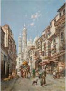 Figures Before A Market by Max Friedrich Rabes
